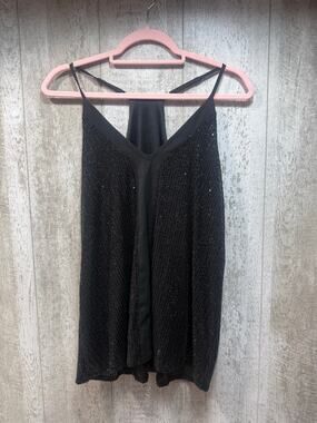 Women’s Black Sequin Tank Top Size Large V Neck Strappy Party Evening Glam